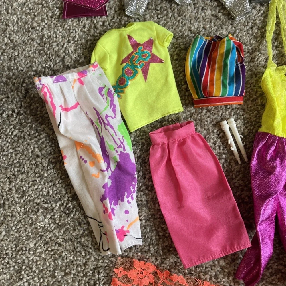 Vtg Rockers Barbie Clothes Lot 80s Neon Accessories Lot Short Tights‎ Fur Skirts